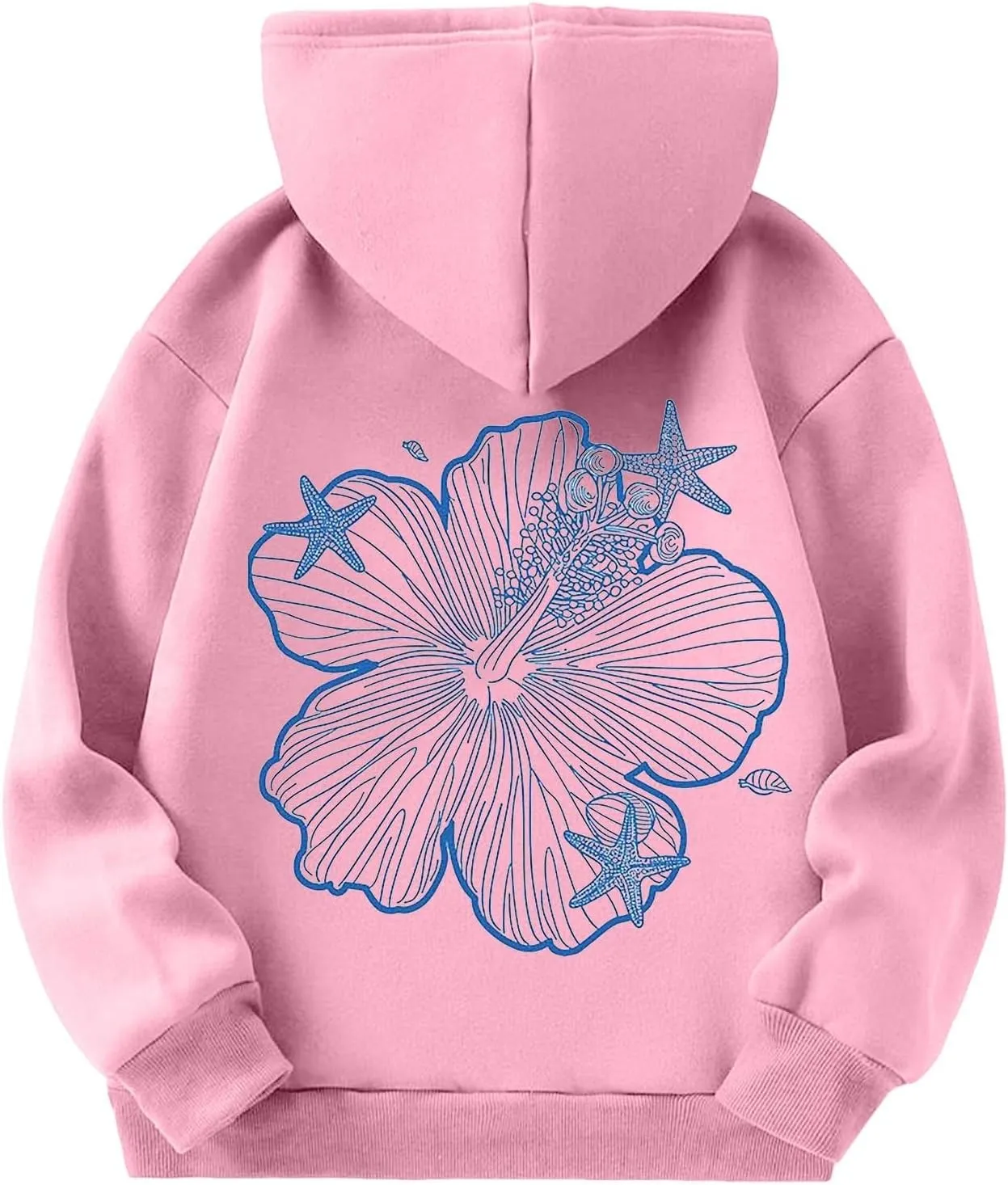 Girls Graphic Hoodies Ocean Coconut Tree Flowers Print Sweatshirts Y2K Oversized Pullover Casual Loose Long Sleeve Tops