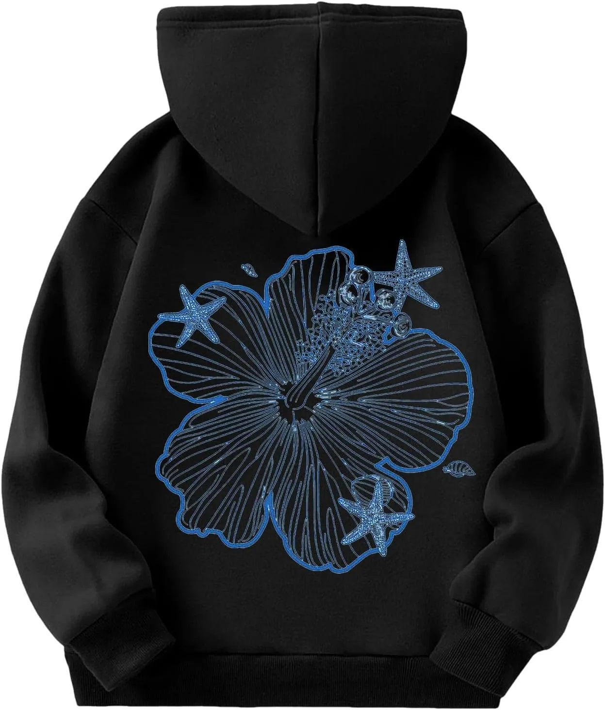 Girls Graphic Hoodies Ocean Coconut Tree Flowers Print Sweatshirts Y2K Oversized Pullover Casual Loose Long Sleeve Tops