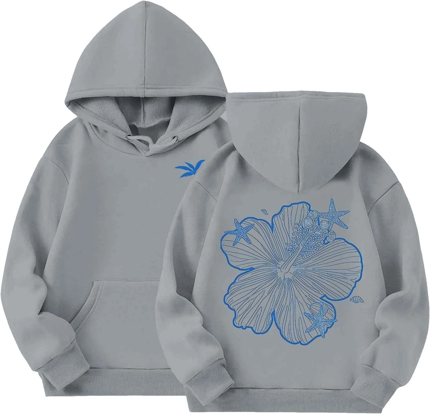 Girls Graphic Hoodies Ocean Coconut Tree Flowers Print Sweatshirts Y2K Oversized Pullover Casual Loose Long Sleeve Tops