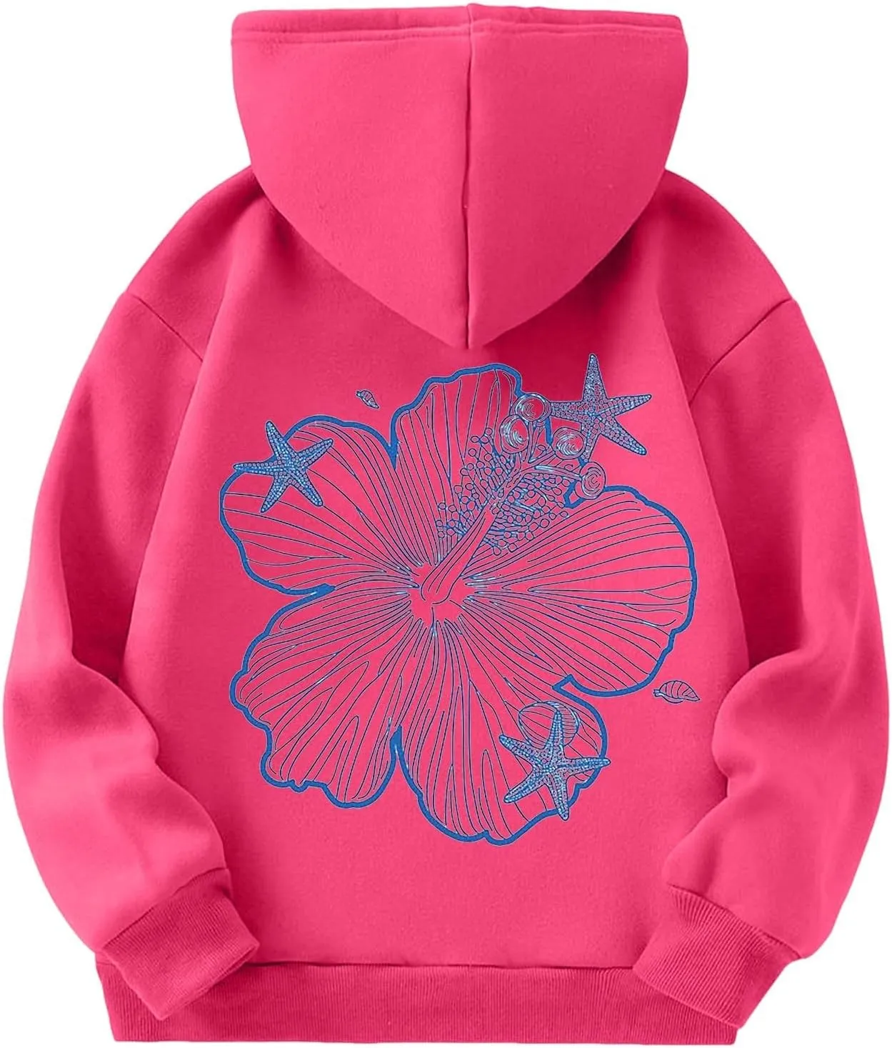Girls Graphic Hoodies Ocean Coconut Tree Flowers Print Sweatshirts Y2K Oversized Pullover Casual Loose Long Sleeve Tops