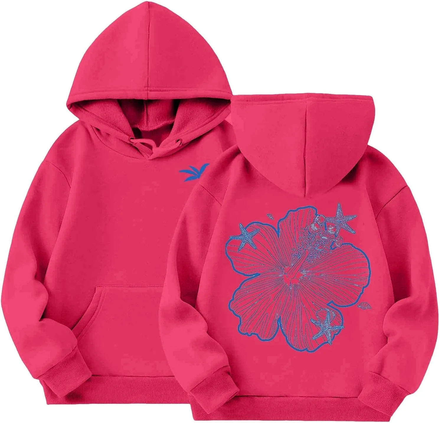 Girls Graphic Hoodies Ocean Coconut Tree Flowers Print Sweatshirts Y2K Oversized Pullover Casual Loose Long Sleeve Tops