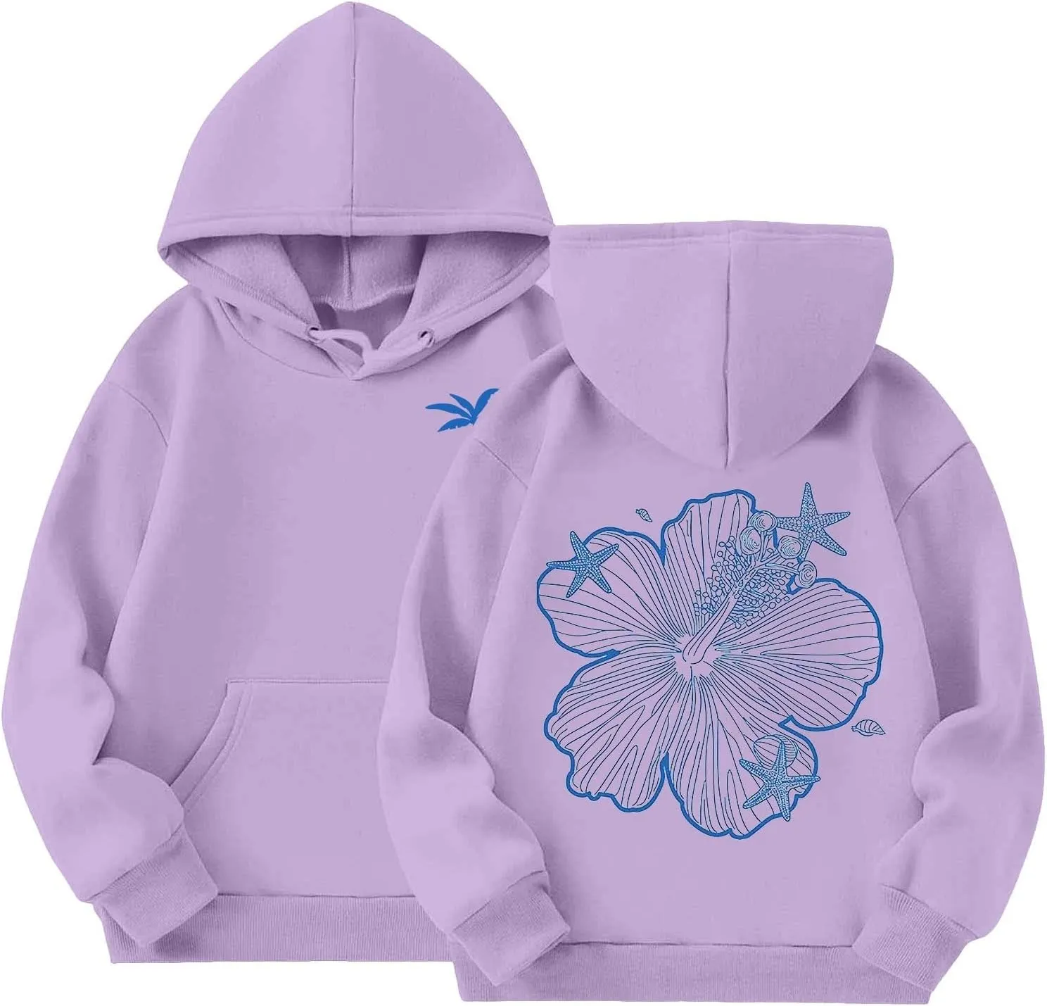 Girls Graphic Hoodies Ocean Coconut Tree Flowers Print Sweatshirts Y2K Oversized Pullover Casual Loose Long Sleeve Tops
