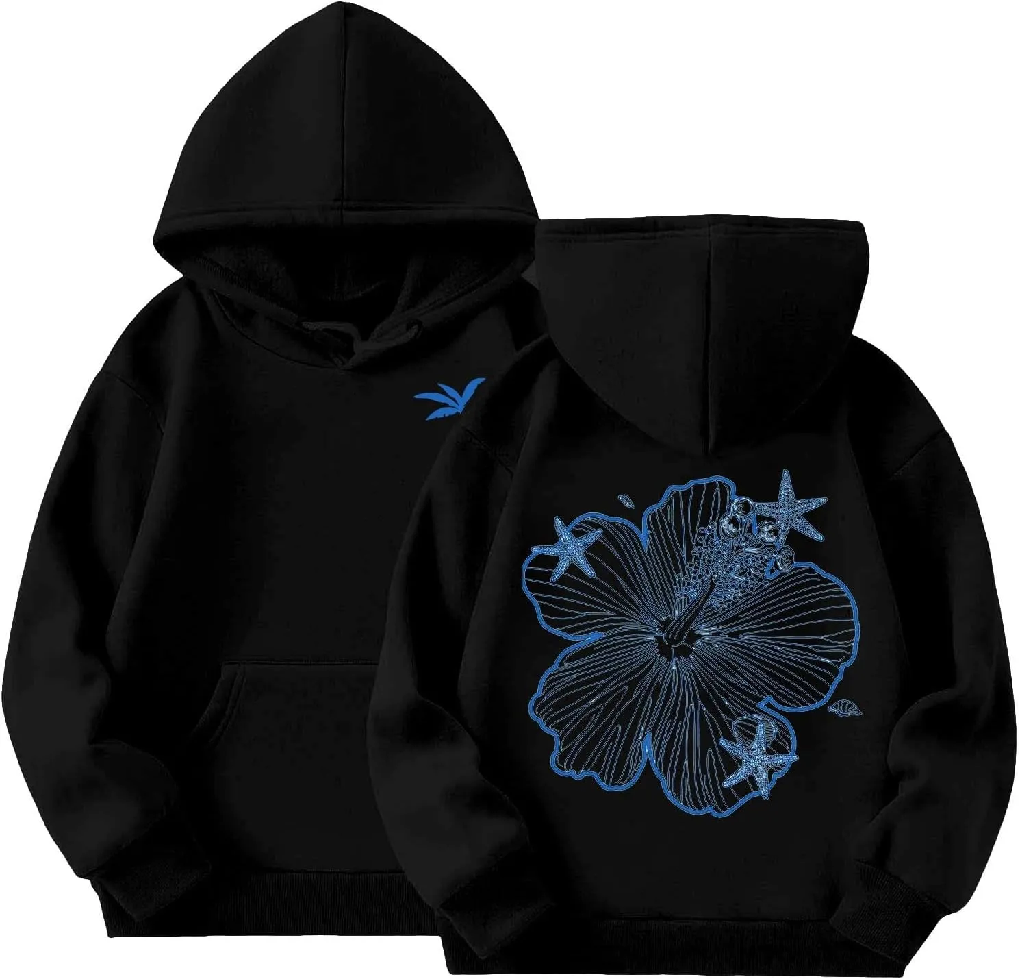 Girls Graphic Hoodies Ocean Coconut Tree Flowers Print Sweatshirts Y2K Oversized Pullover Casual Loose Long Sleeve Tops