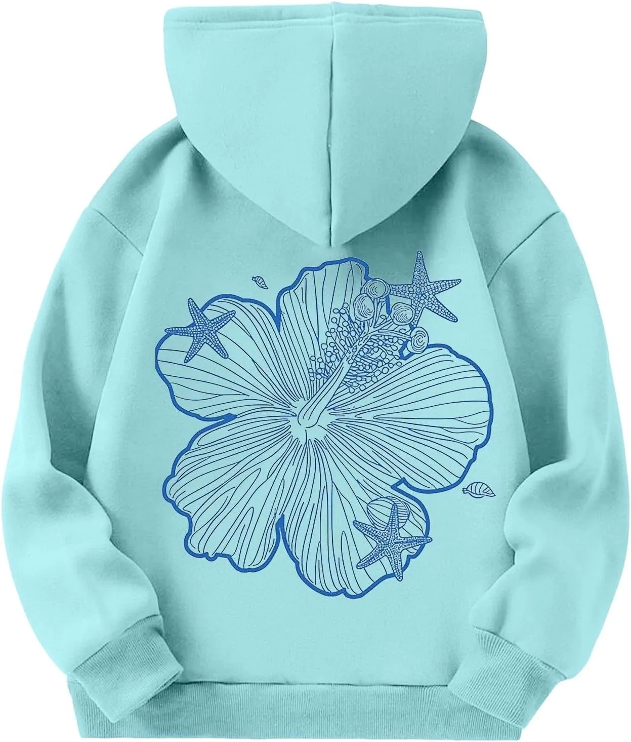 Girls Graphic Hoodies Ocean Coconut Tree Flowers Print Sweatshirts Y2K Oversized Pullover Casual Loose Long Sleeve Tops