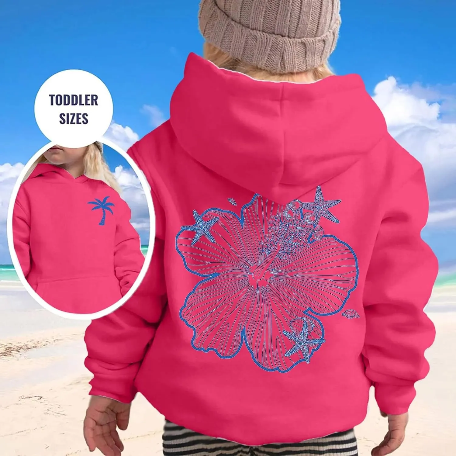 Girls Graphic Hoodies Ocean Coconut Tree Flowers Print Sweatshirts Y2K Oversized Pullover Casual Loose Long Sleeve Tops