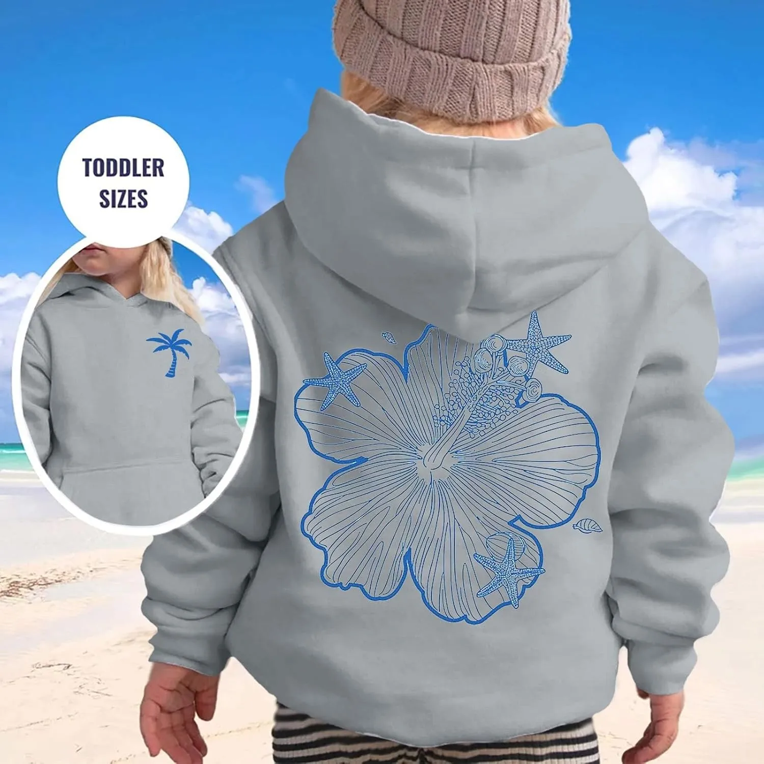 Girls Graphic Hoodies Ocean Coconut Tree Flowers Print Sweatshirts Y2K Oversized Pullover Casual Loose Long Sleeve Tops