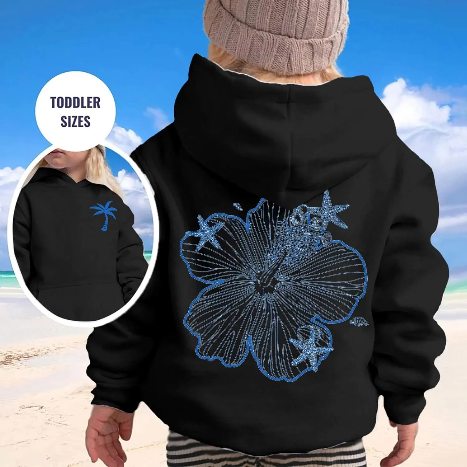 Girls Graphic Hoodies Ocean Coconut Tree Flowers Print Sweatshirts Y2K Oversized Pullover Casual Loose Long Sleeve Tops