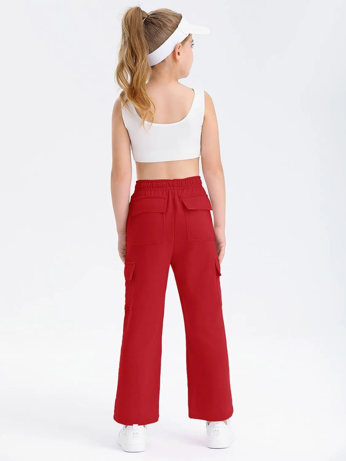 Girls Kids Cargo Sweatpants Wide Straight Leg Jogger Pants 5-14 Years