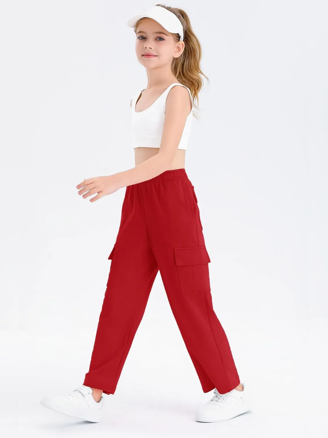 Girls Kids Cargo Sweatpants Wide Straight Leg Jogger Pants 5-14 Years