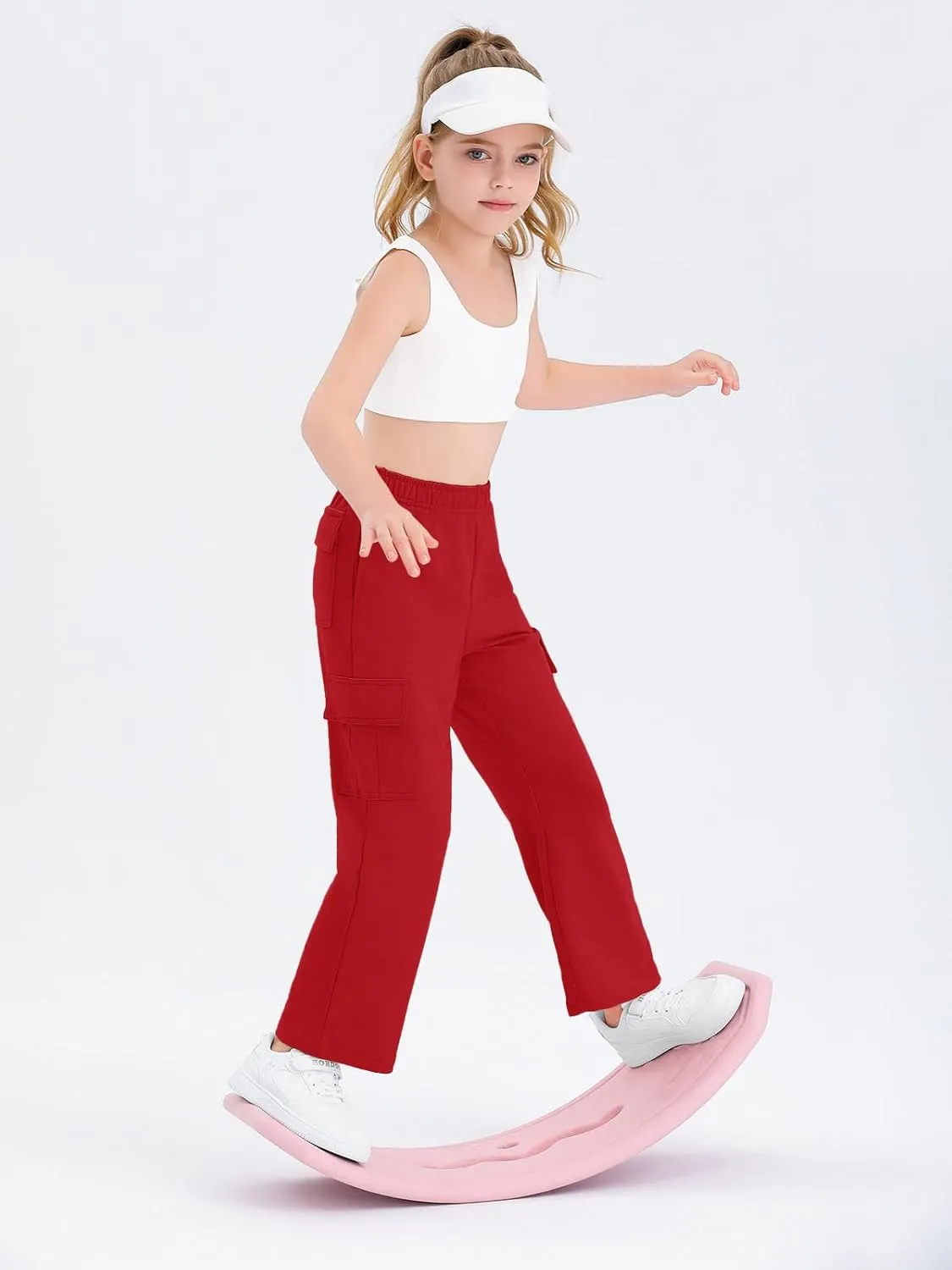 Girls Kids Cargo Sweatpants Wide Straight Leg Jogger Pants 5-14 Years