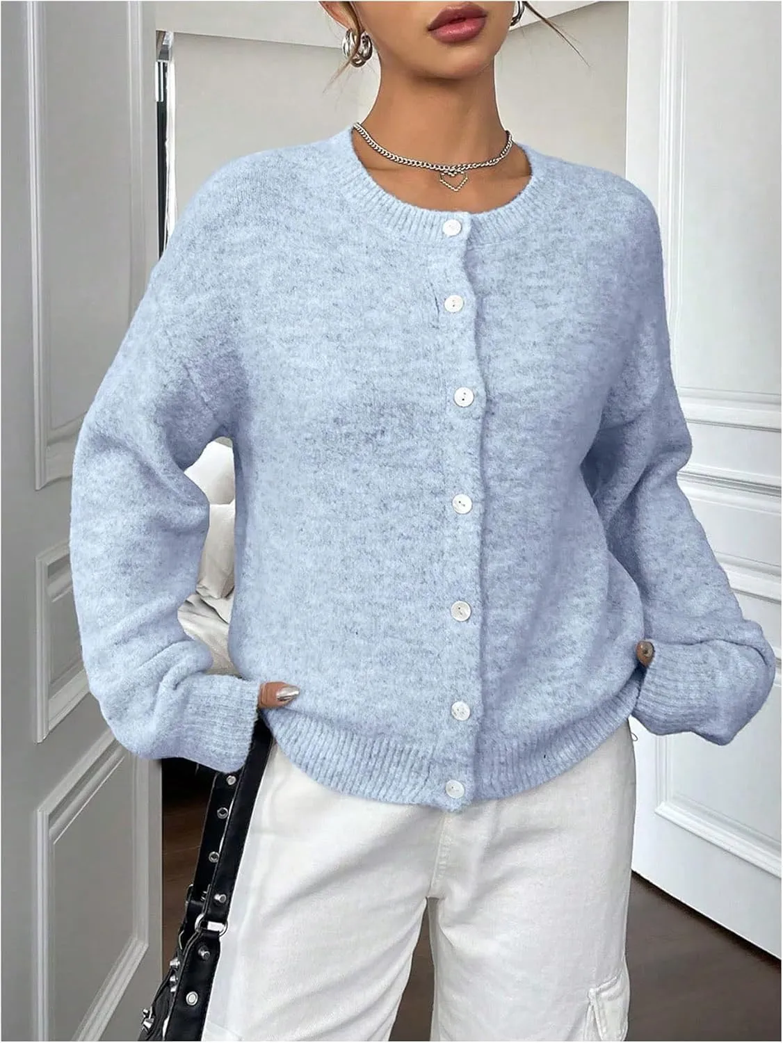 GORGLITTER Women's Button Up Knit Cardigan Open Front Fall Trendy 2025 Cute Long Sleeve Sweater