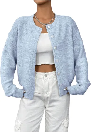 GORGLITTER Women's Button Up Knit Cardigan Open Front Fall Trendy 2025 Cute Long Sleeve Sweater