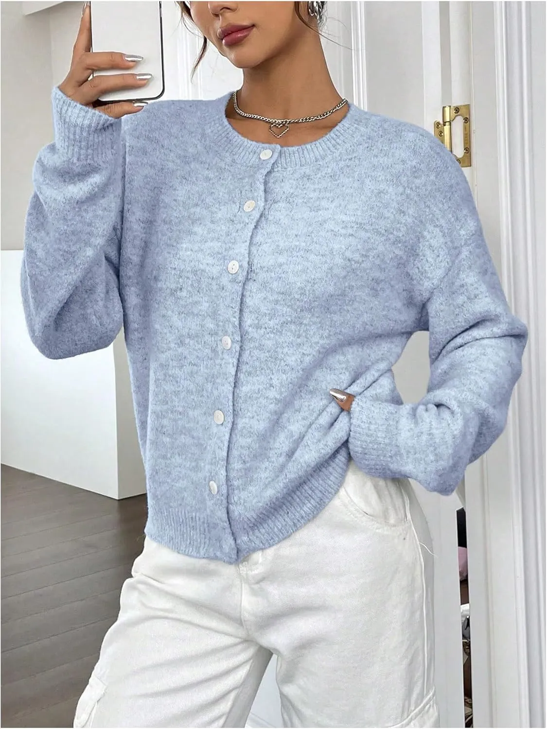 GORGLITTER Women's Button Up Knit Cardigan Open Front Fall Trendy 2025 Cute Long Sleeve Sweater