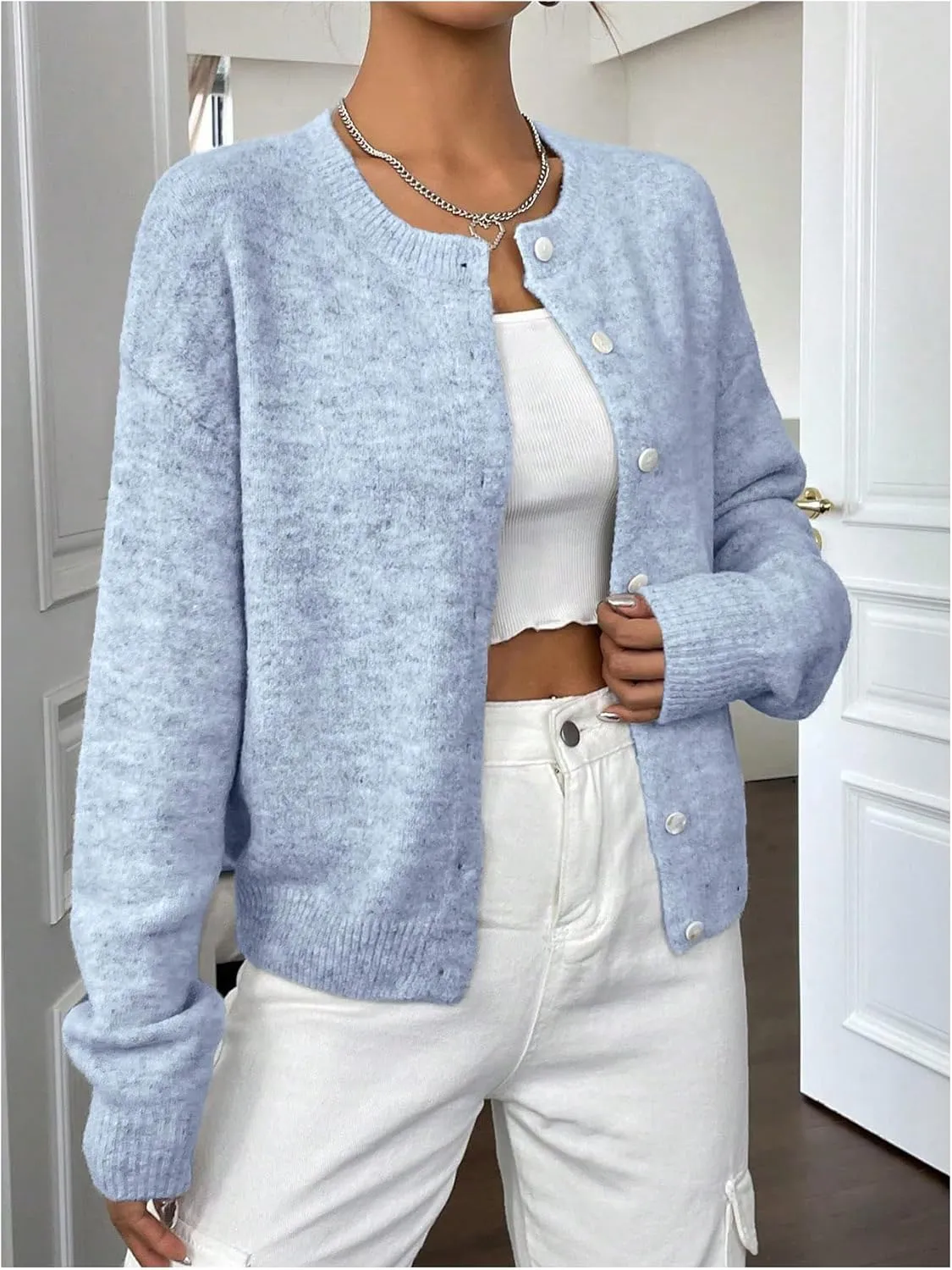GORGLITTER Women's Button Up Knit Cardigan Open Front Fall Trendy 2025 Cute Long Sleeve Sweater