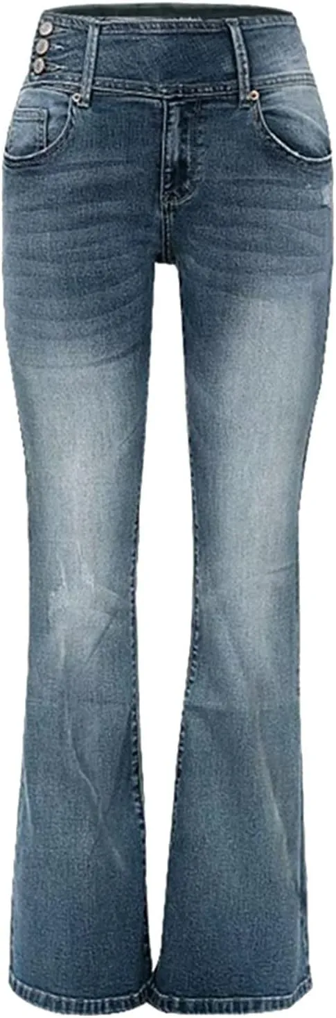 Gumipy Women Seamed Front Wide Leg Jeans Elastic Waist Stretch Denim Flare Jeans High Waisted Baggy Jean Bell Bottom Jeans