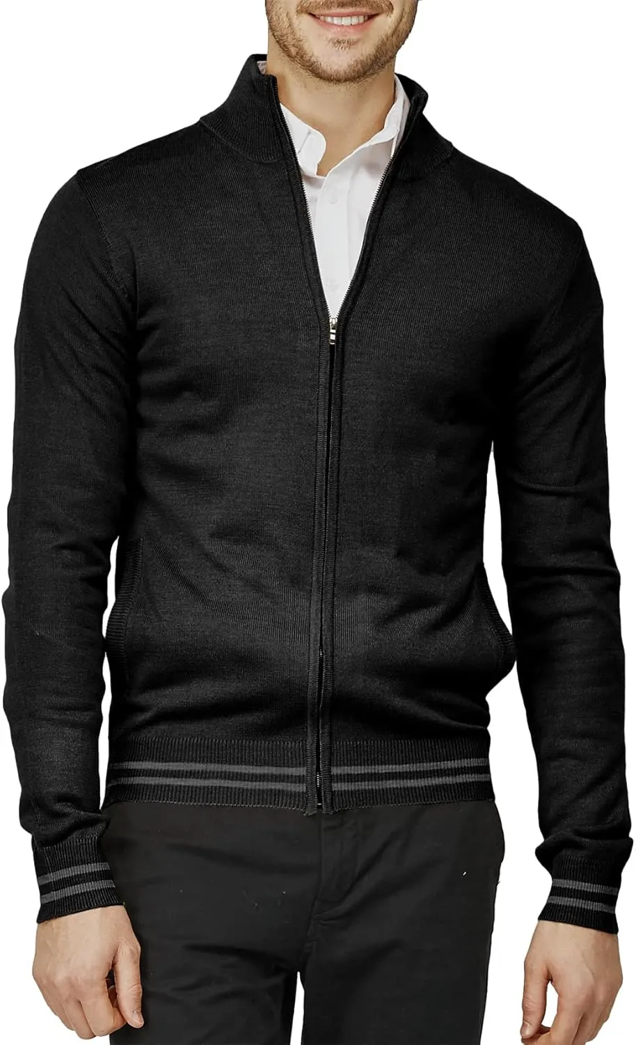 H2H Mens Casual Slim Fit Knitted Cardigan Zip-up Long Sleeve Thermal with Twisted Pattern