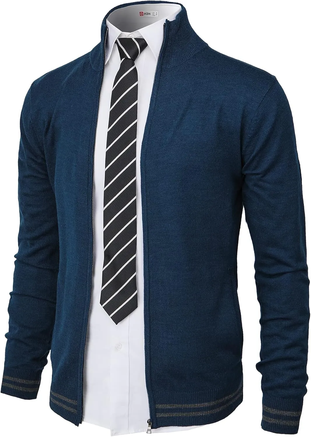H2H Mens Casual Slim Fit Knitted Cardigan Zip-up Long Sleeve Thermal with Twisted Pattern