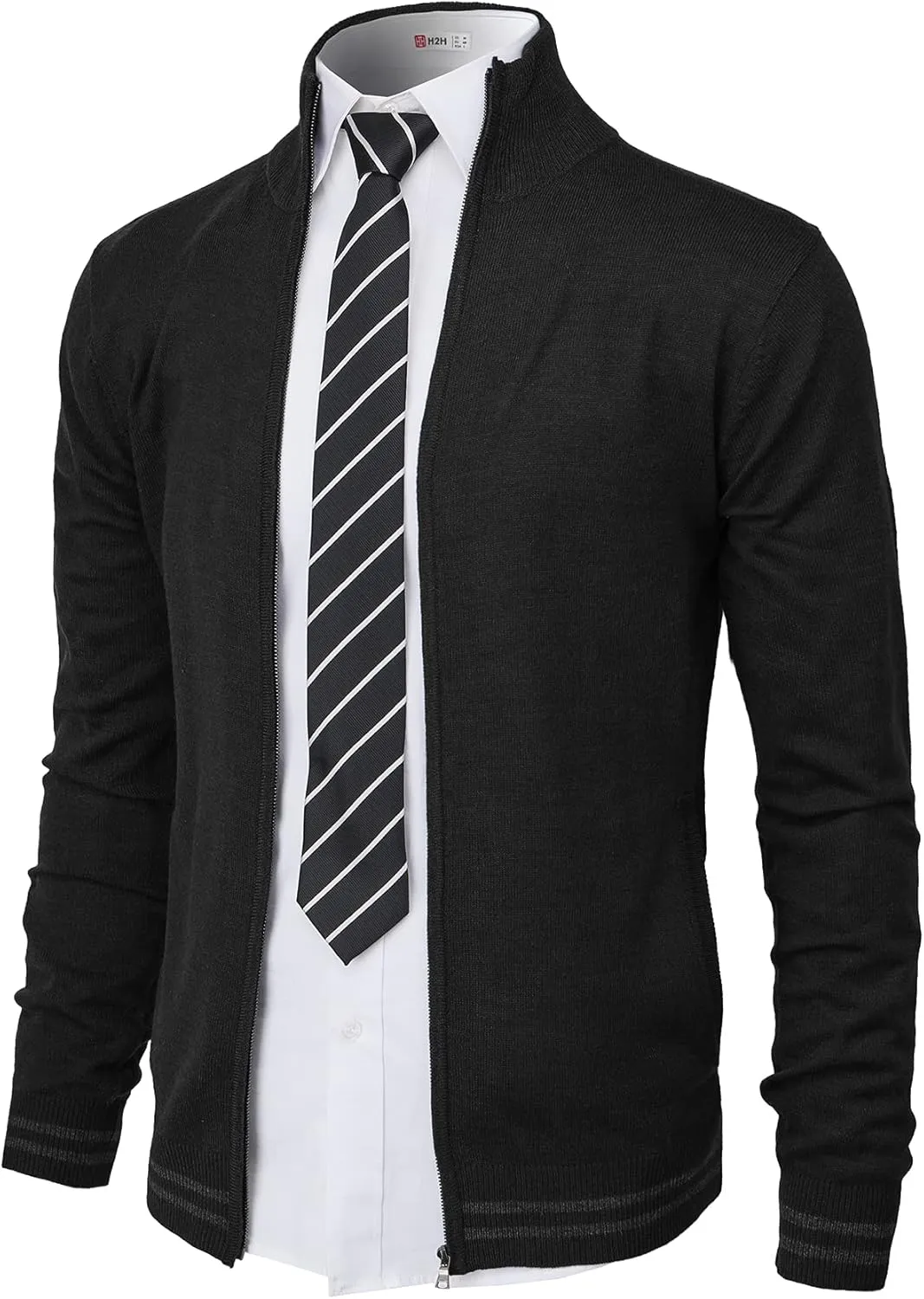 H2H Mens Casual Slim Fit Knitted Cardigan Zip-up Long Sleeve Thermal with Twisted Pattern