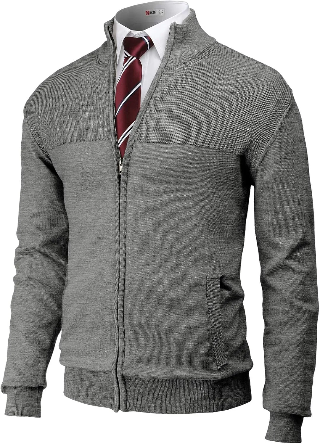 H2H Mens Casual Slim Fit Knitted Cardigan Zip-up Long Sleeve Thermal with Twisted Pattern