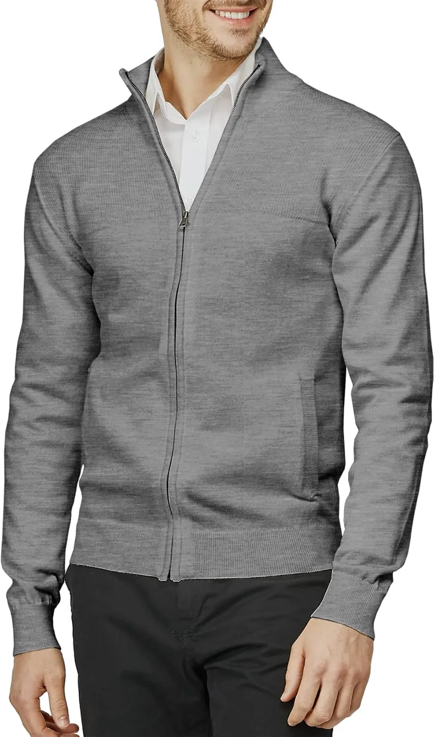 H2H Mens Casual Slim Fit Knitted Cardigan Zip-up Long Sleeve Thermal with Twisted Pattern