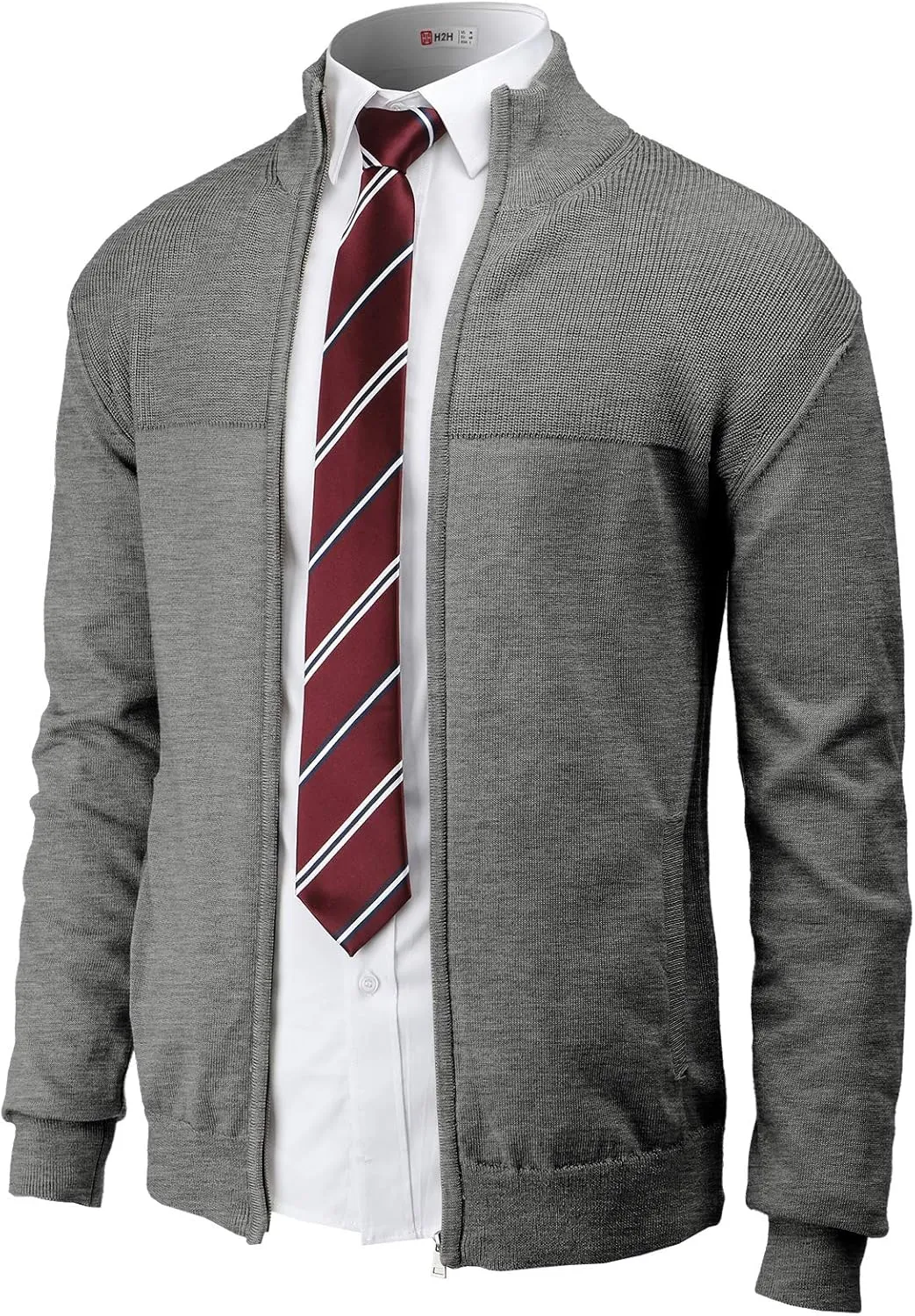H2H Mens Casual Slim Fit Knitted Cardigan Zip-up Long Sleeve Thermal with Twisted Pattern