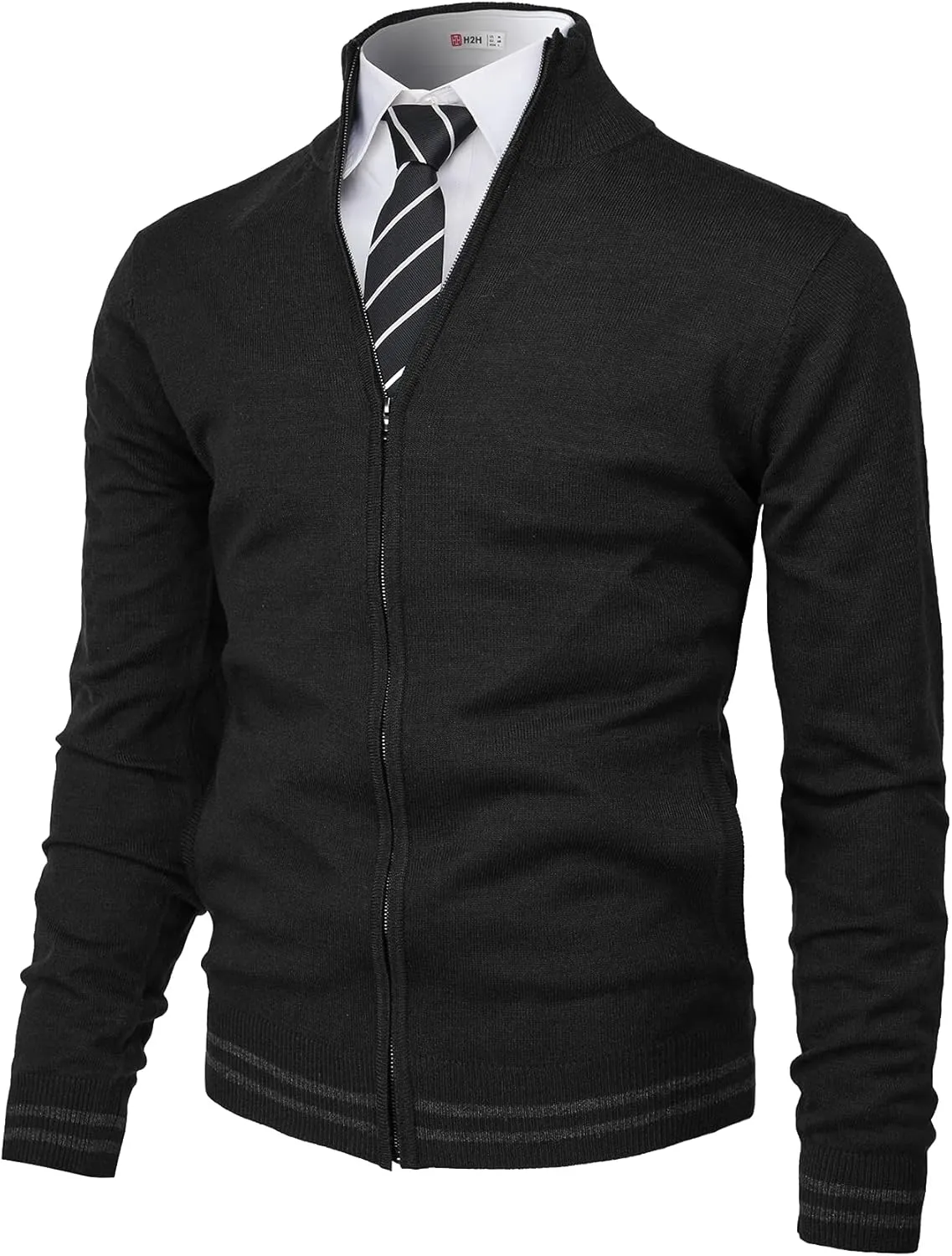 H2H Mens Casual Slim Fit Knitted Cardigan Zip-up Long Sleeve Thermal with Twisted Pattern