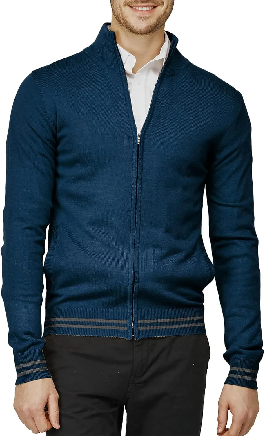 H2H Mens Casual Slim Fit Knitted Cardigan Zip-up Long Sleeve Thermal with Twisted Pattern