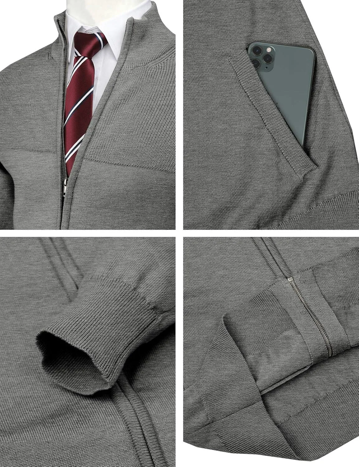 H2H Mens Casual Slim Fit Knitted Cardigan Zip-up Long Sleeve Thermal with Twisted Pattern