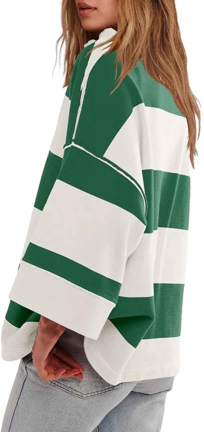 Half Zip Up Sweatshirt Women Trendy Oversized Color Block Drop Shoulder Pullover Tops Loose Long Sleeve Fall Shirts