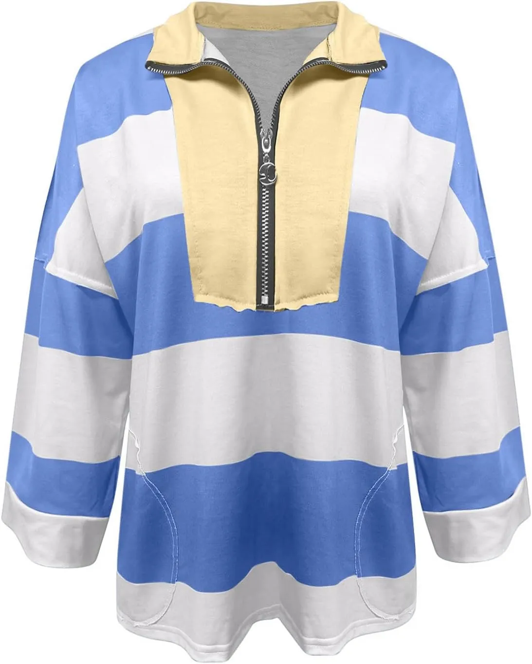 Half Zip Up Sweatshirt Women Trendy Oversized Color Block Drop Shoulder Pullover Tops Loose Long Sleeve Fall Shirts