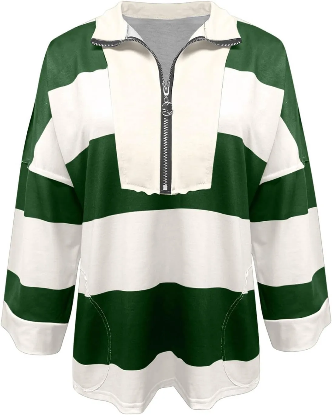 Half Zip Up Sweatshirt Women Trendy Oversized Color Block Drop Shoulder Pullover Tops Loose Long Sleeve Fall Shirts