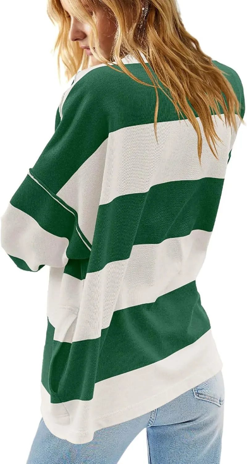 Half Zip Up Sweatshirt Women Trendy Oversized Color Block Drop Shoulder Pullover Tops Loose Long Sleeve Fall Shirts
