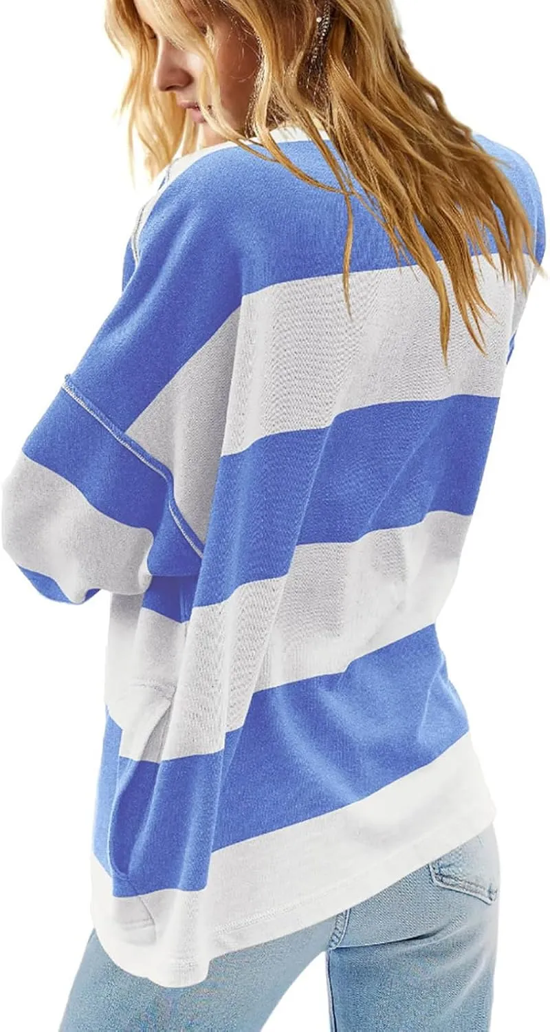 Half Zip Up Sweatshirt Women Trendy Oversized Color Block Drop Shoulder Pullover Tops Loose Long Sleeve Fall Shirts