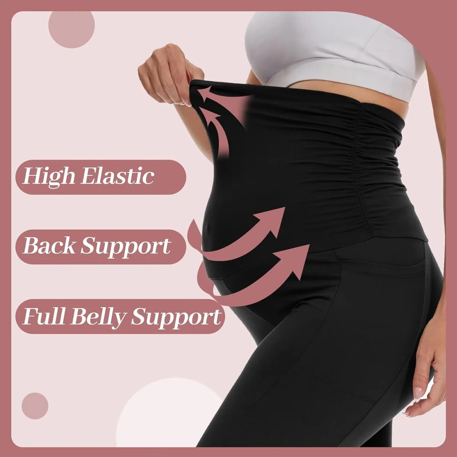 Happy.angel 2 Pack Maternity Fleece Lined Leggings Over The Belly, Womens Black Workout Yoga Pregnancy Pants with Pockets