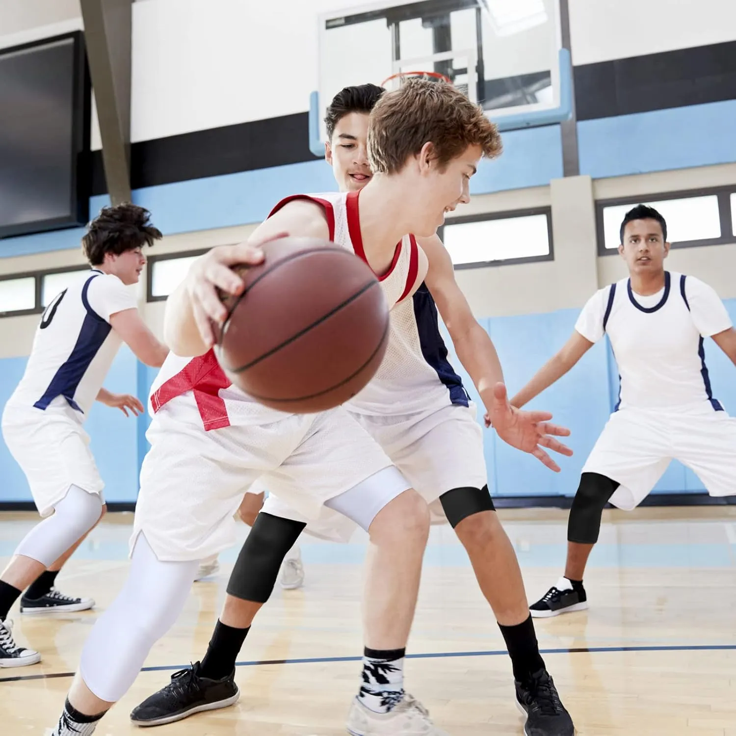 Hercicy 2 Packs Boys' Youth One Leg 3/4 Compression Tights for Football Basketball Capri Tights Athletic Base Layer Pants