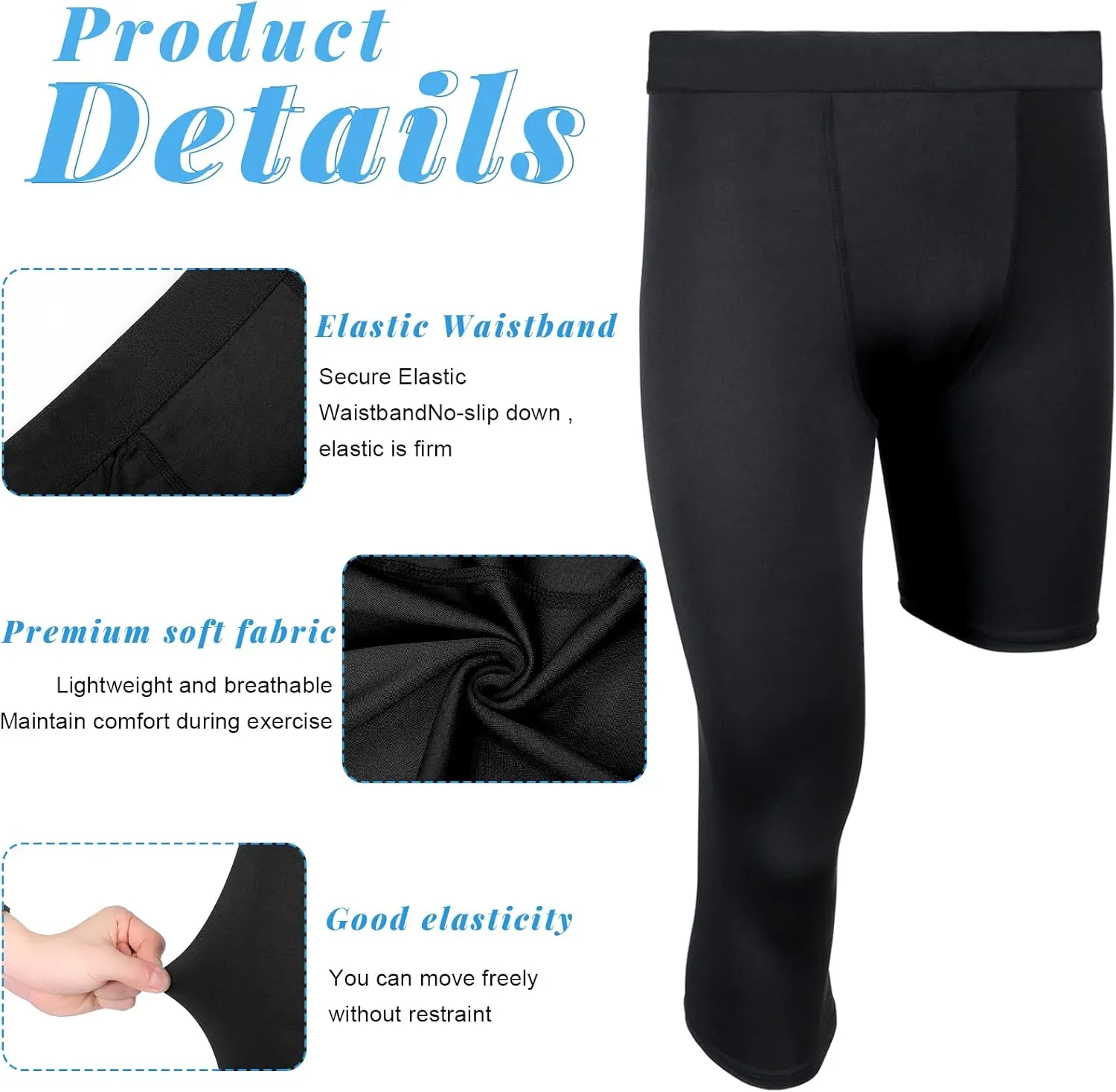 Hercicy 2 Packs Boys' Youth One Leg 3/4 Compression Tights for Football Basketball Capri Tights Athletic Base Layer Pants