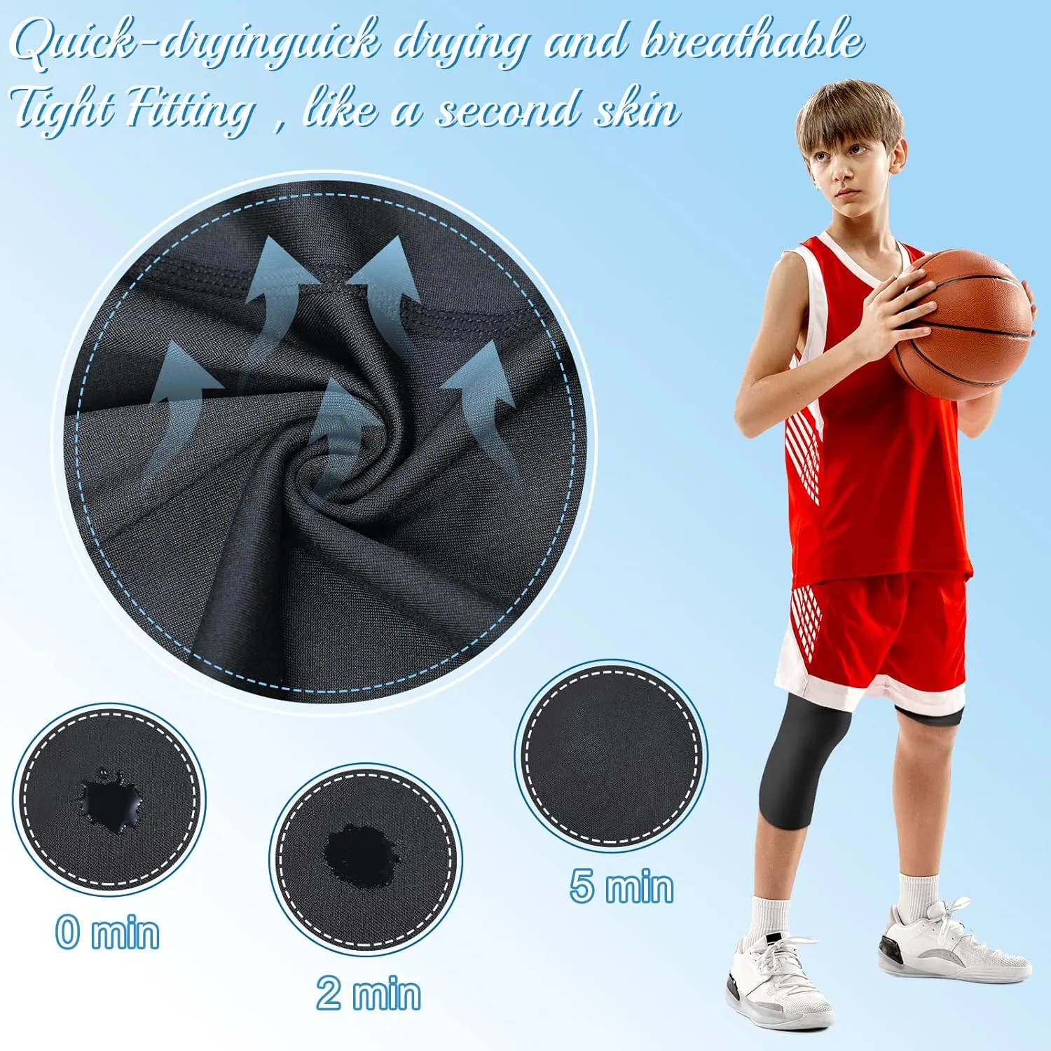 Hercicy 2 Packs Boys' Youth One Leg 3/4 Compression Tights for Football Basketball Capri Tights Athletic Base Layer Pants