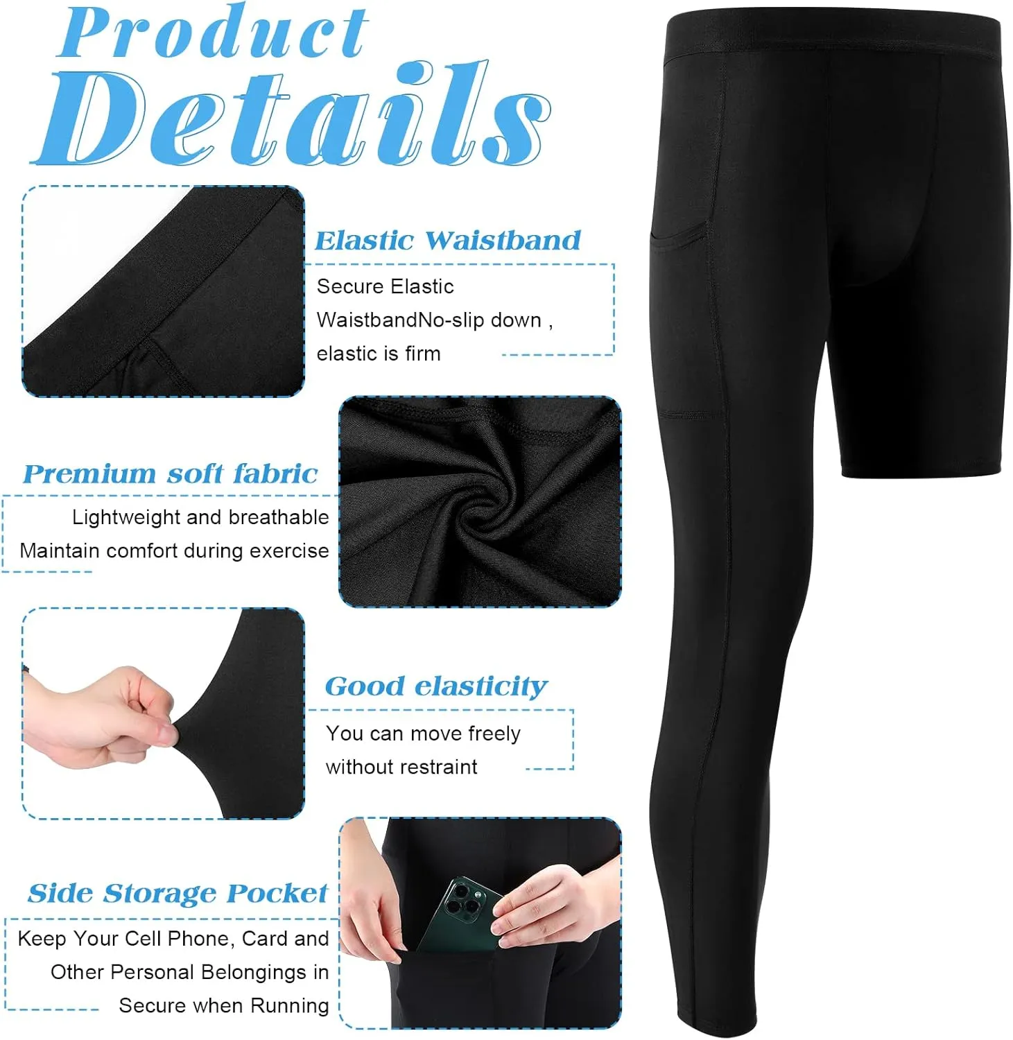 Hercicy 2 Packs Men's 3/4 One Leg Compression Tights Unisex Leggings Athletic Base Layer for Basketball Sports