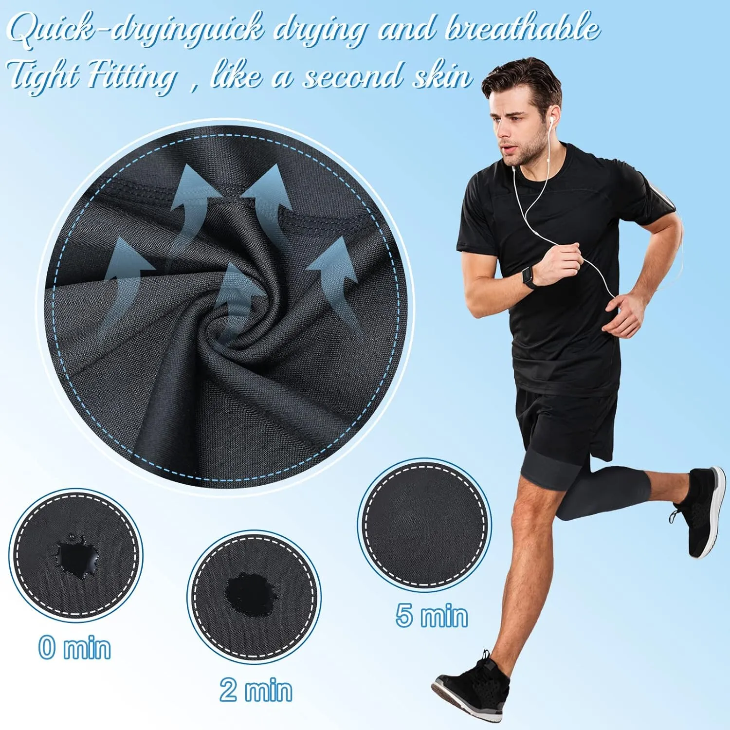 Hercicy 2 Packs Men's 3/4 One Leg Compression Tights Unisex Leggings Athletic Base Layer for Basketball Sports