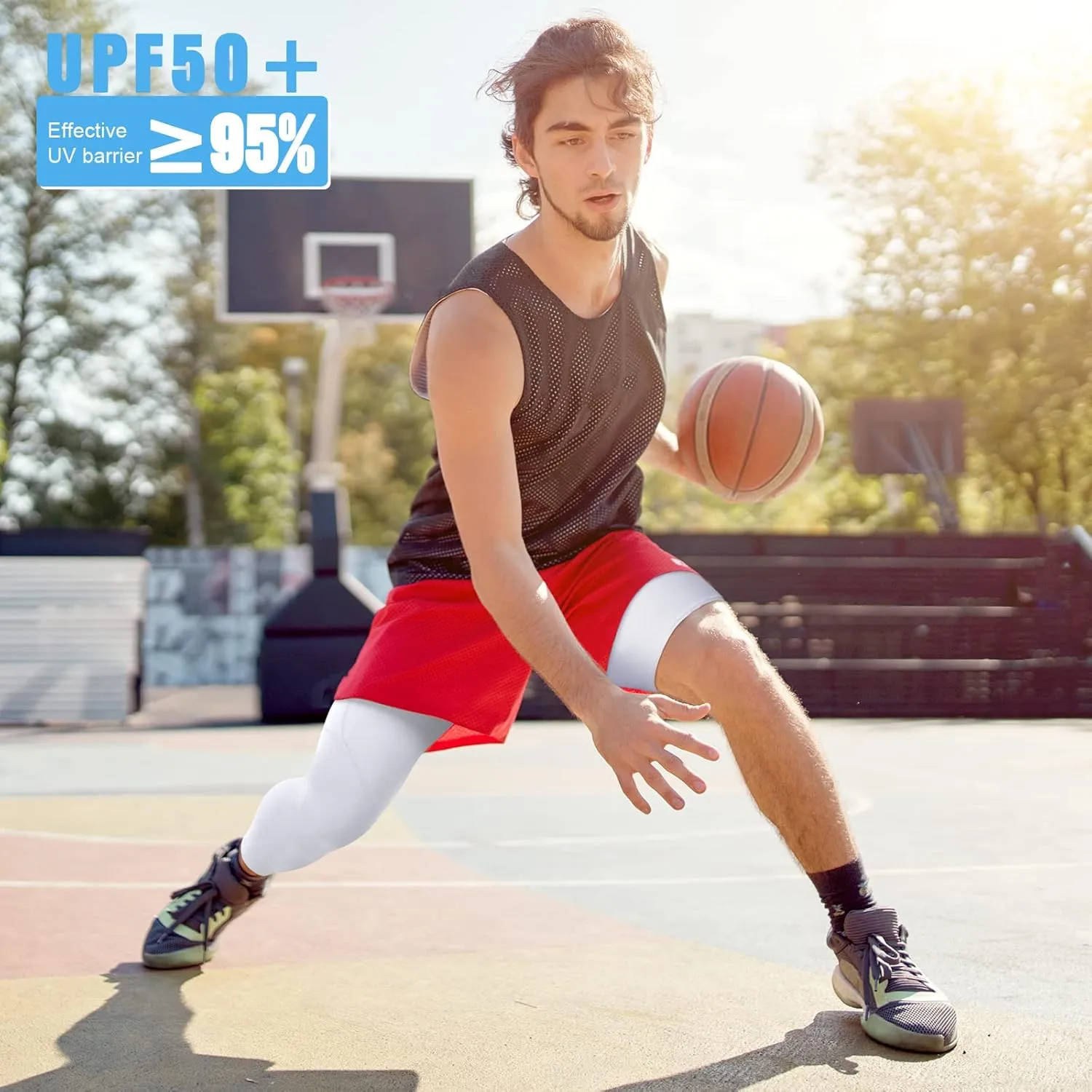 Hercicy 2 Packs Men's 3/4 One Leg Compression Tights Unisex Leggings Athletic Base Layer for Basketball Sports