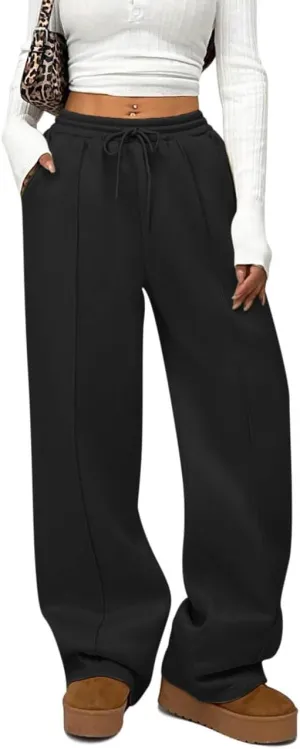 HeSaYep Women's Wide Leg Fleece Sweatpants High Waist Baggy Pants Drawstring Athletic Sweat Pants