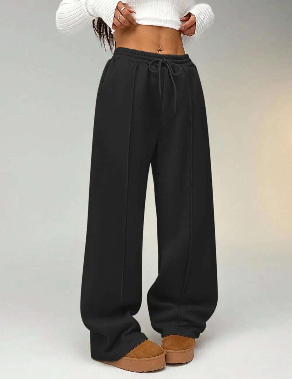 HeSaYep Women's Wide Leg Fleece Sweatpants High Waist Baggy Pants Drawstring Athletic Sweat Pants