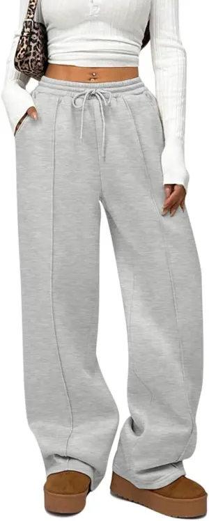 HeSaYep Women's Wide Leg Fleece Sweatpants High Waist Baggy Pants Drawstring Athletic Sweat Pants