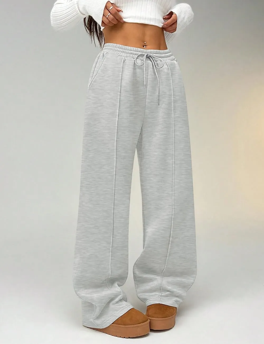 HeSaYep Women's Wide Leg Fleece Sweatpants High Waist Baggy Pants Drawstring Athletic Sweat Pants