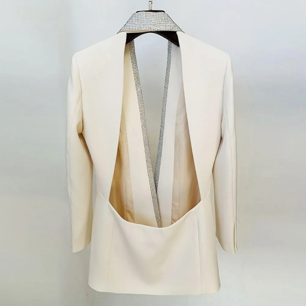 Hollow Back Rhinestone V Neck Blazer Jackets Coat for Women Work Casual Office Fashion Dressy Business Outfits