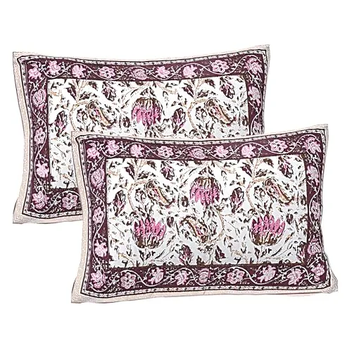 HZAR ART King Size Premium 100% Cotton Bedsheet for Double Bed with 2 Pillow Covers | 280 TC Flat Sheet | Jaipuri Print Double BedSheet Cotton(Wild Flower Print, 90 X 108 Inches) SB72