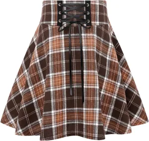 IDEALSANXUN Gothic Plaid Mini Skirts for Women Short High Waist Plaid Skirts