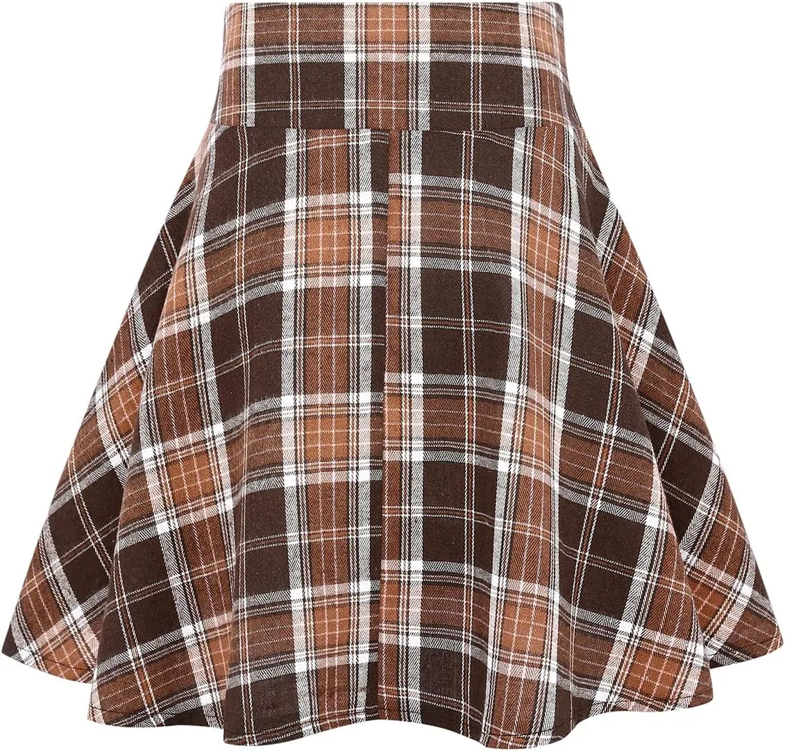 IDEALSANXUN Gothic Plaid Mini Skirts for Women Short High Waist Plaid Skirts