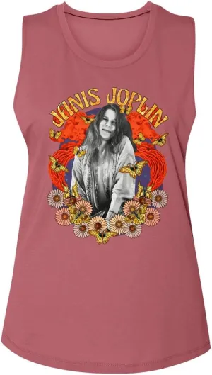 Janis Joplin American Rock Artist Janis Butterflies & Flowers Ladies Muscle Tank Top