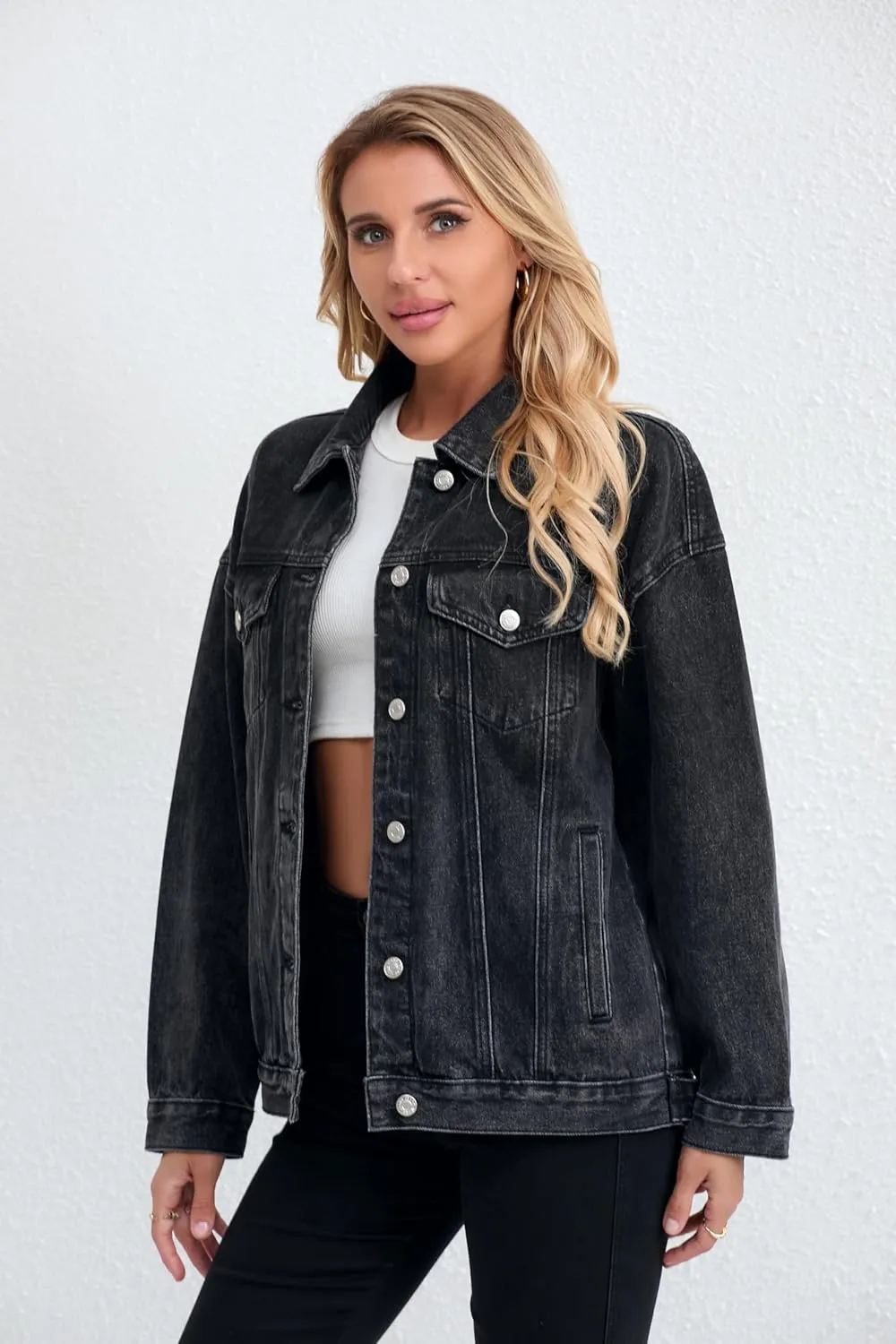 Jean Jacket for Women, Oversize Trendy Denim Jacket, Women's Loose Long Boyfriend Jean Jackets Coat